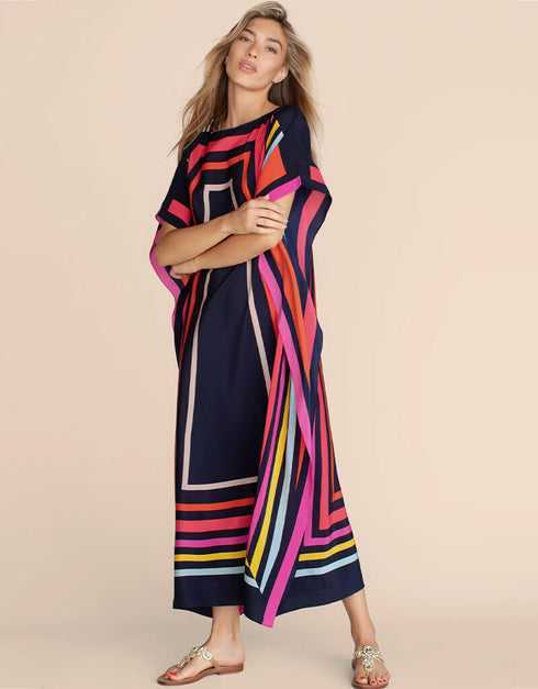 Black Fancy Soft Satin Silk Kaftan Closure View